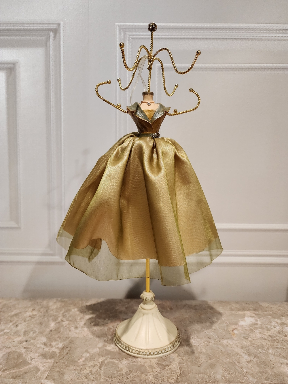 Vintage Olive Green/Gold Dress Mannequin Jewelry Stand - Decorative Organizer
